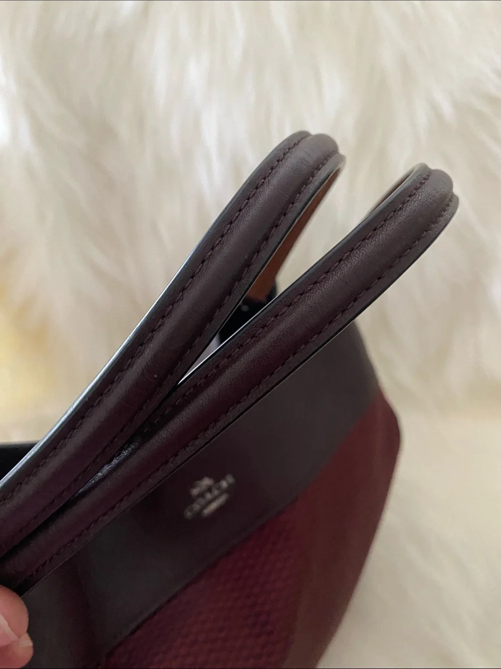 Coach Lexy Carryall Shoulder Bag in Dark Maroon Canvas and Oxblood Leather Trim